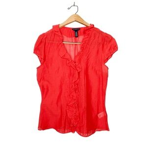 Y2K Banana Republic Lightweight Cotton Silk Blend Semi‎ Sheer Ruffle Front Top M